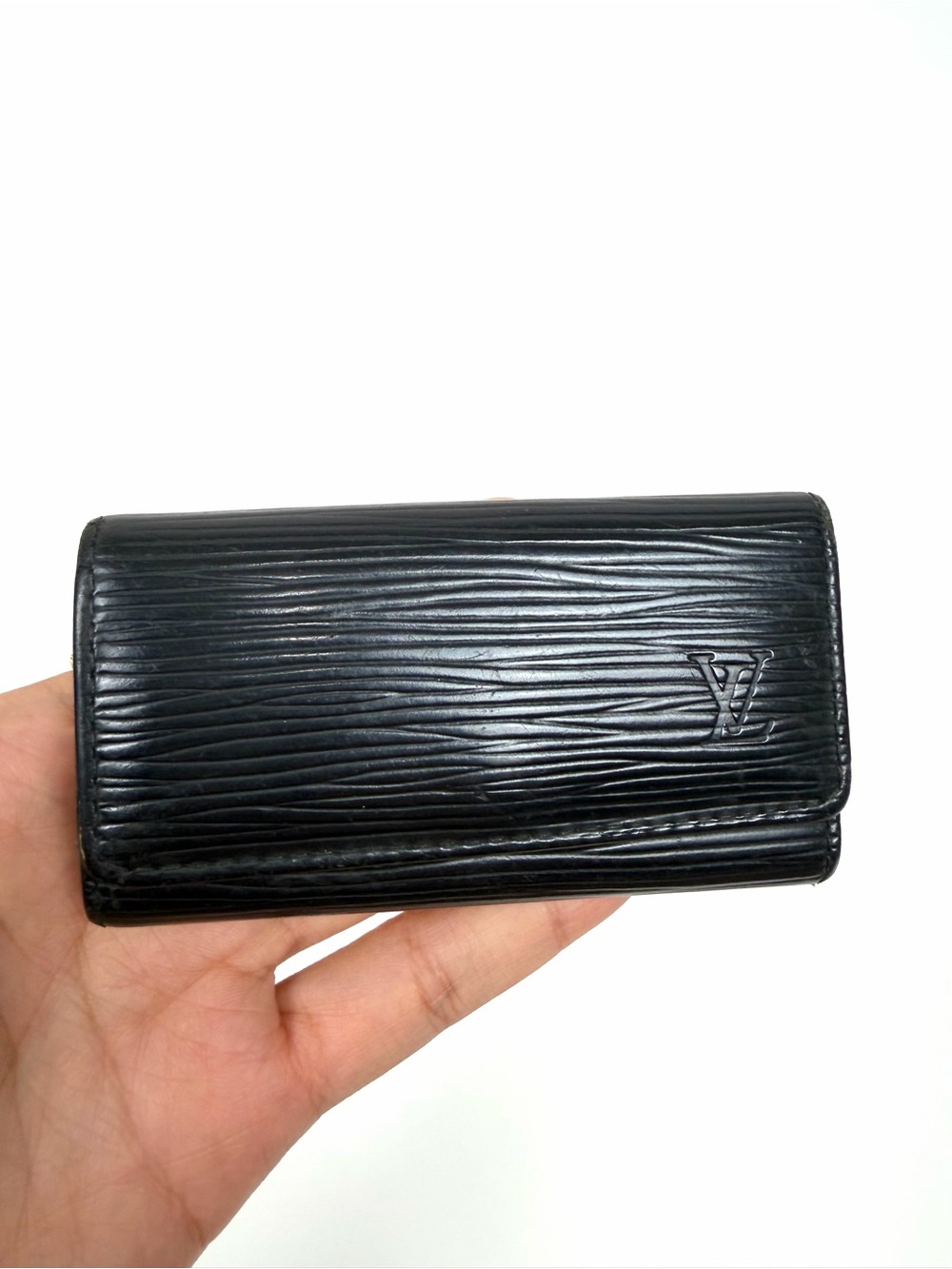 Authentic Louis Vuitton 4 Key Ring Black Epi Canvas Holder Case